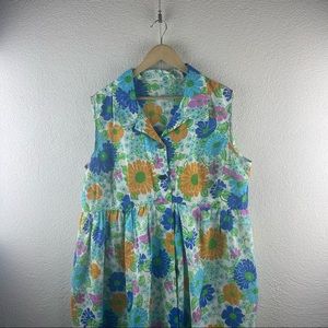 Vintage l 60s 2X RARE Colorful Floral Flower Power Collared Shirtwaist Mod Dress